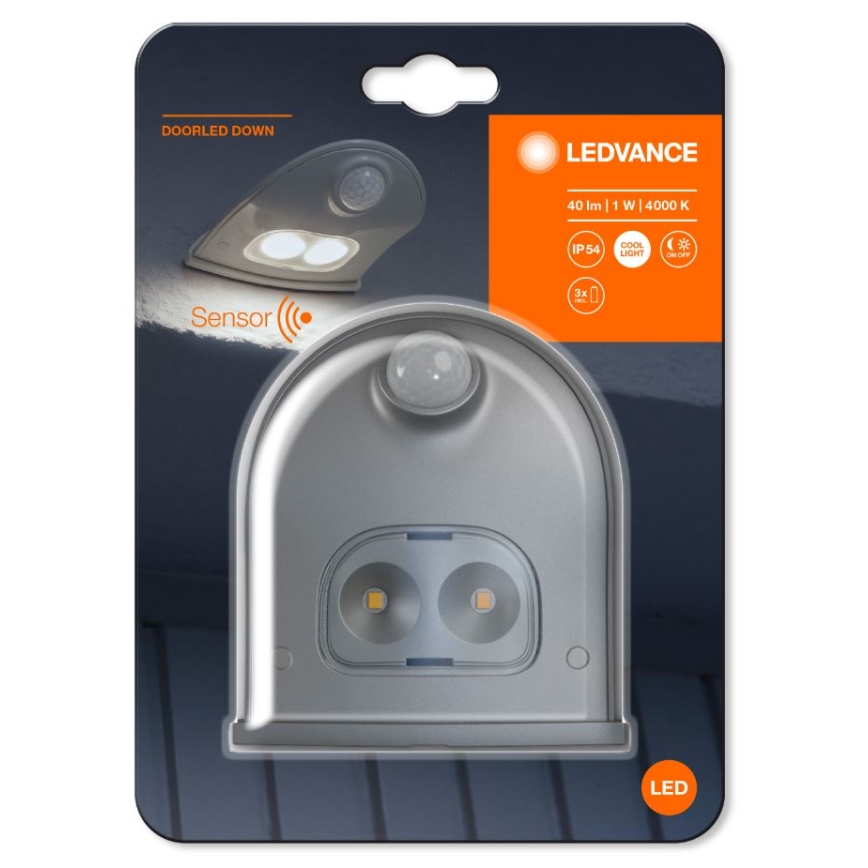 Ledvance - Applique murale extérieure avec détecteur DOORLED LED/1W/3xAA IP54