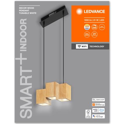 Ledvance - Dimbare LED Hanglamp aan een koord DECOR WOOD 3xLED/7W/230V Wi-Fi