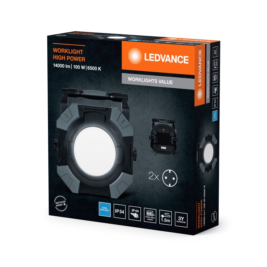 Ledvance - Eclairage de travail à intensité variable avec 2 prises WORKLIGHT VALUE LED/100W/230V IP54