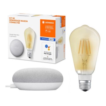 Ledvance - Enceinte intelligente Google Nest Mini + Ampoule LED à intensité variable SMART+ E27/5,5W/230V