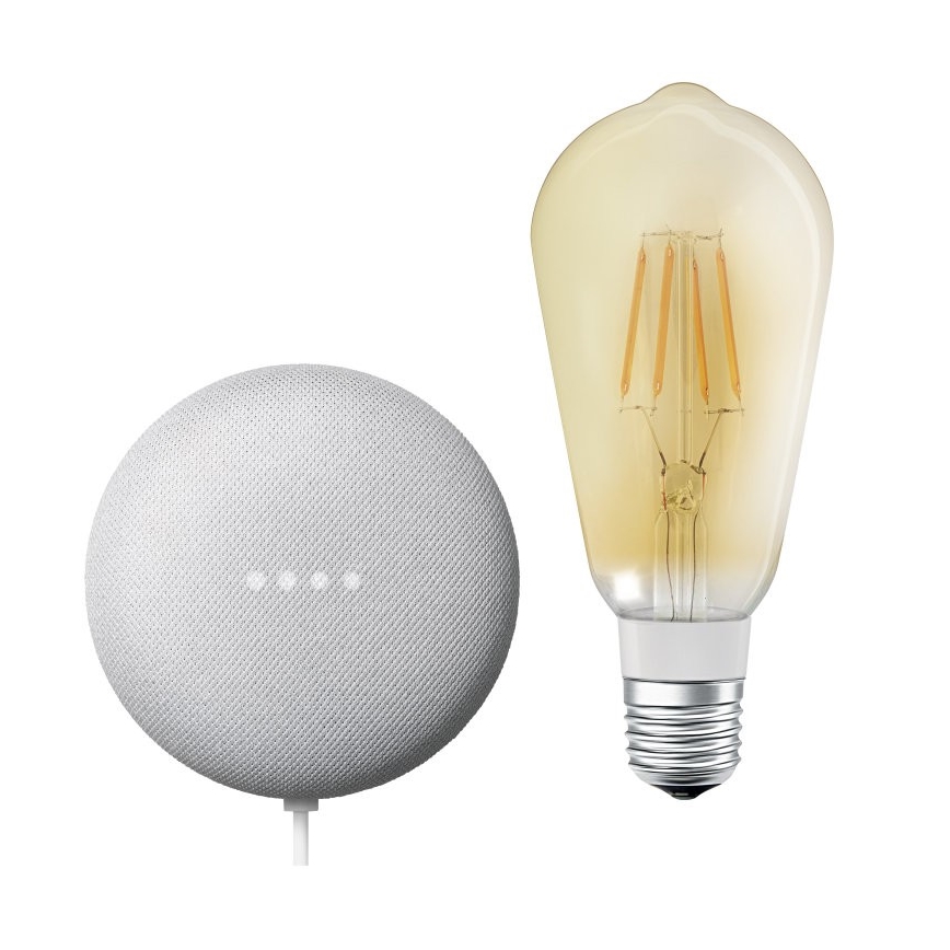 Ledvance - Enceinte intelligente Google Nest Mini + Ampoule LED à intensité variable SMART+ E27/5,5W/230V