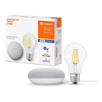 Ledvance - Enceinte intelligente Google Nest Mini Wi-Fi + Ampoule à intensité variable LED SMART+ E27/6,5W/230V