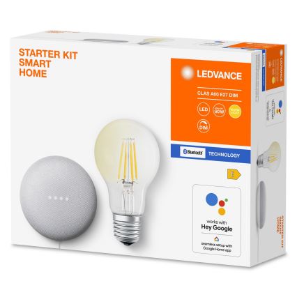 Ledvance - Enceinte intelligente Google Nest Mini Wi-Fi + Ampoule à intensité variable LED SMART+ E27/6,5W/230V