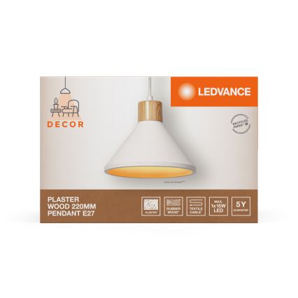 Ledvance - Hanglamp aan een koord DECOR PLASTER 1xE27/25W/230V diameter 22 cm gips wit