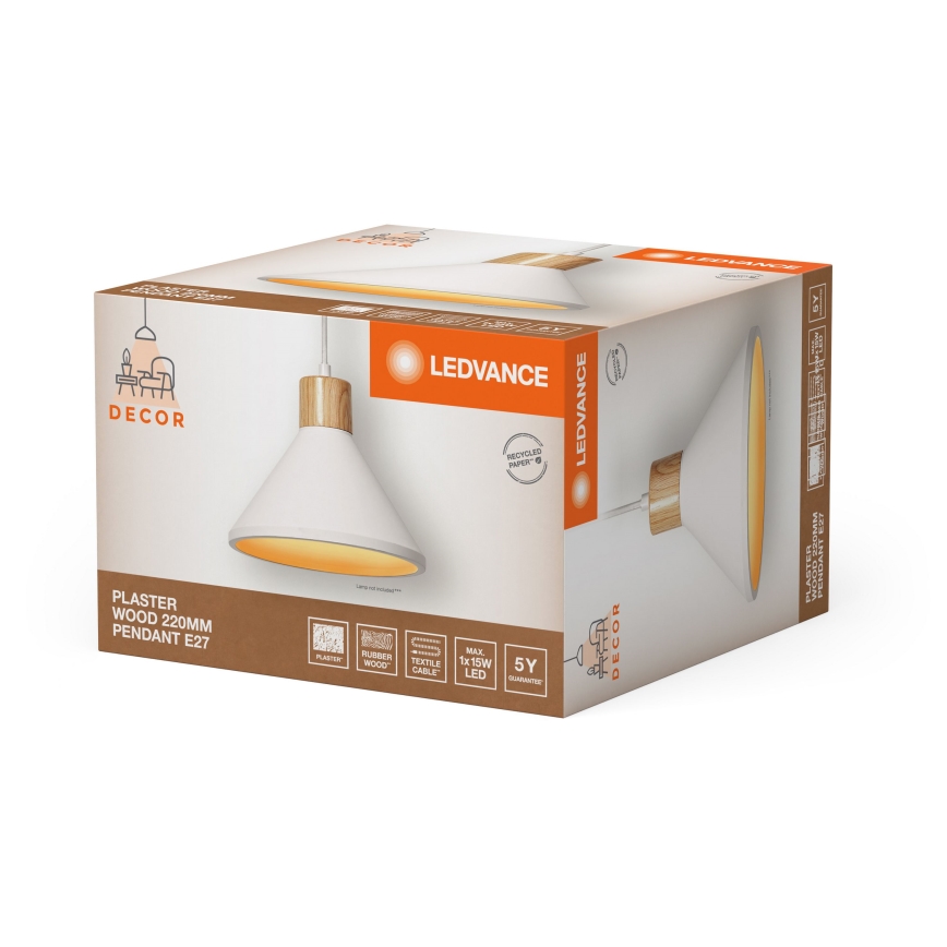 Ledvance - Hanglamp aan een koord DECOR PLASTER 1xE27/25W/230V diameter 22 cm gips wit