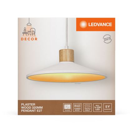 Ledvance - Hanglamp aan een koord DECOR PLASTER 1xE27/25W/230V diameter 32 cm gips wit