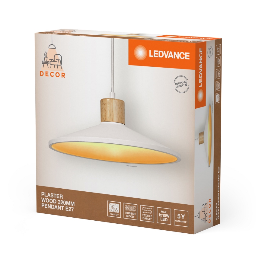 Ledvance - Hanglamp aan een koord DECOR PLASTER 1xE27/25W/230V diameter 32 cm gips wit
