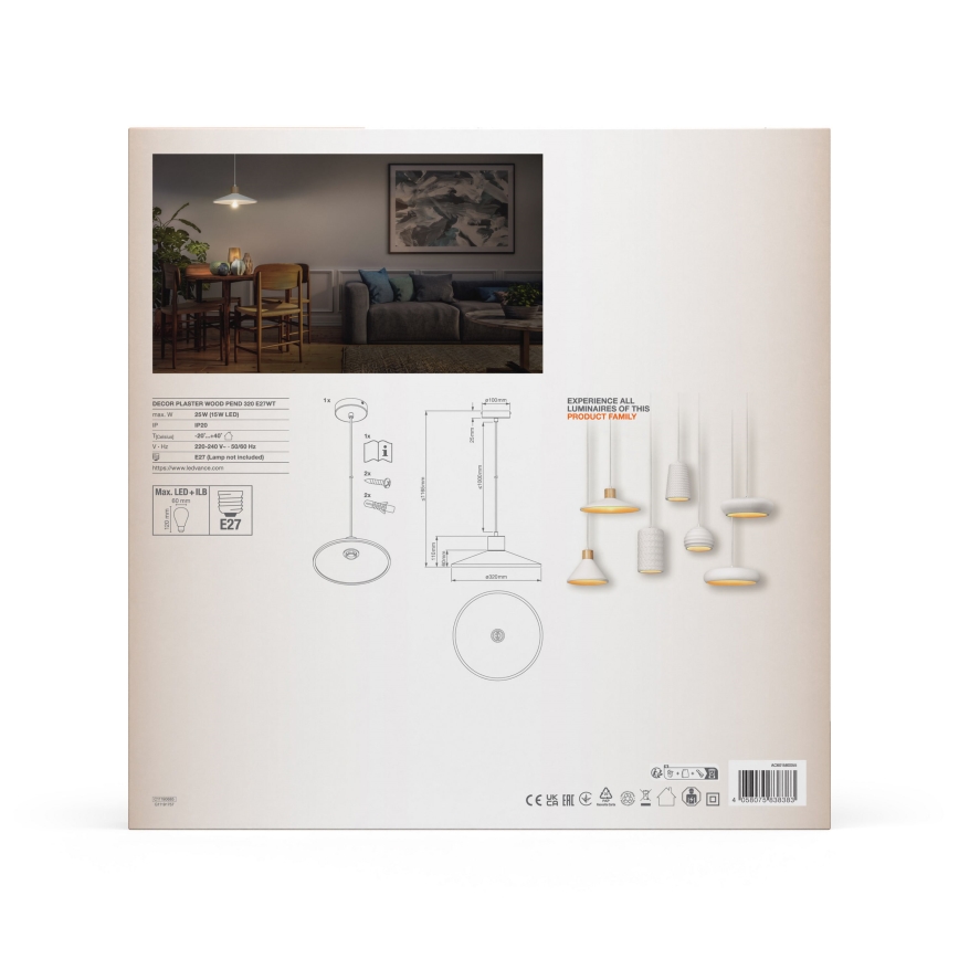 Ledvance - Hanglamp aan een koord DECOR PLASTER 1xE27/25W/230V diameter 32 cm gips wit