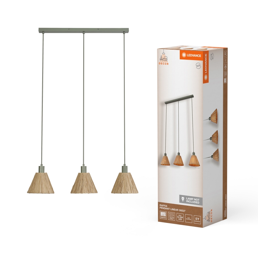 Ledvance - Hanglamp aan een koord DECOR RAFFIA 3xE27/15W/230V raffia bast