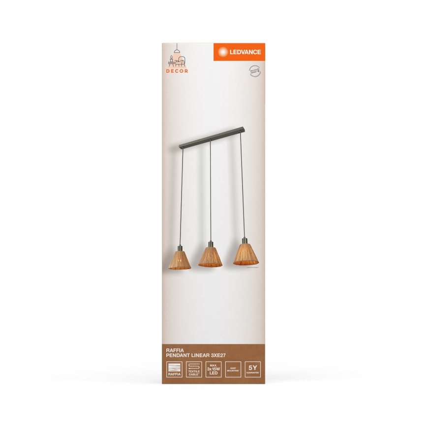 Ledvance - Hanglamp aan een koord DECOR RAFFIA 3xE27/15W/230V raffia bast