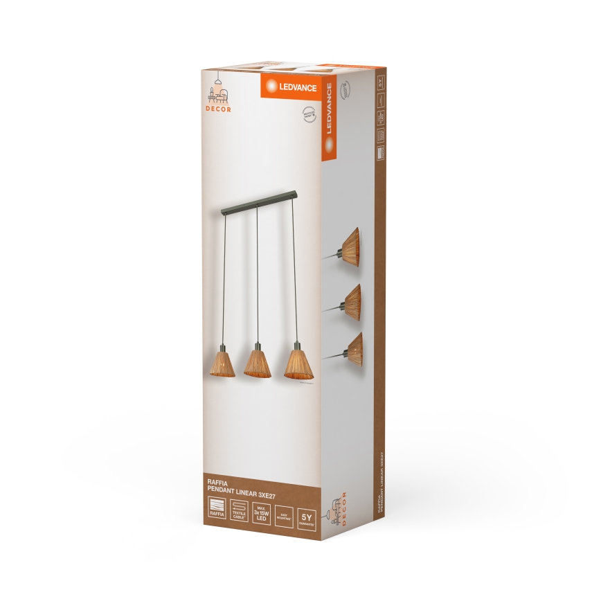 Ledvance - Hanglamp aan een koord DECOR RAFFIA 3xE27/15W/230V raffia bast