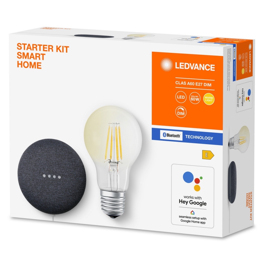 Ledvance - Haut-parleur connecté Google Nest Mini + Ampoule à intensité variable LED SMART+ A60 E27/6,5W/230V 2700K