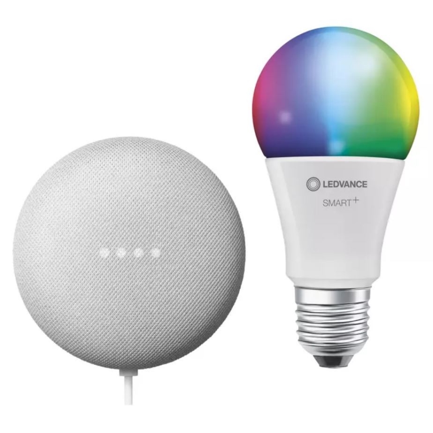 Ledvance - Haut-parleur connecté Google Nest Mini + Ampoule à intensité variable LED RGBW SMART+ A60 E27/10W/230V 2000 - 6500K