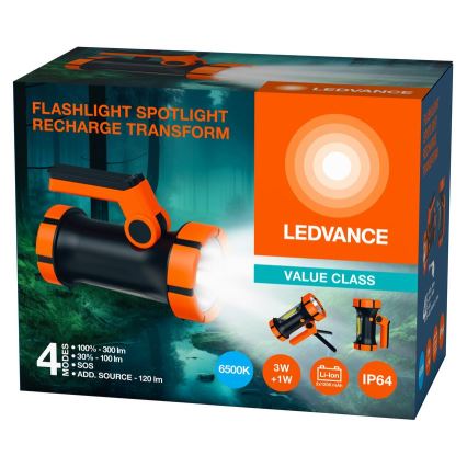 Ledvance - Lampe torche rechargeable avec batterie portative FLASHLIGHT LED/3W/5V IP64 2400 mAh