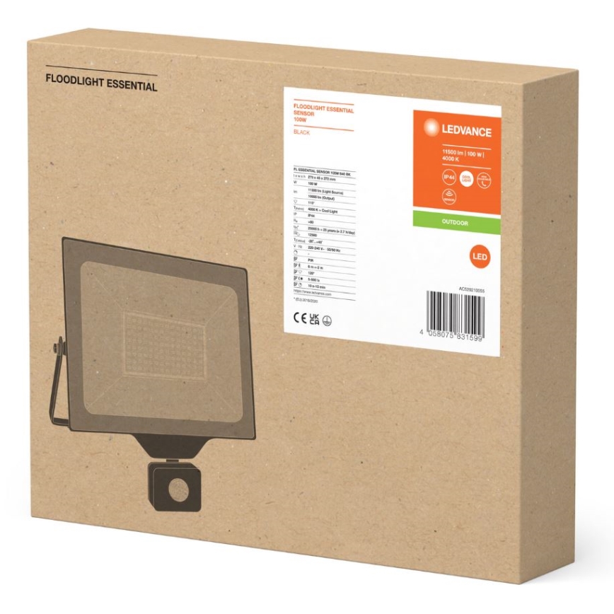 Ledvance - LED Buitenwand schijnwerper met een sensor FLOODLIGHT ESSENTIAL LED/100W/230V IP65