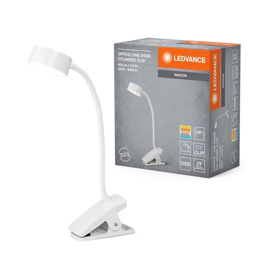 Ledvance - Dimbare tafellamp met aanraakbediening en klem CYLINDER LED/4,8W/5V 3000-6500K wit