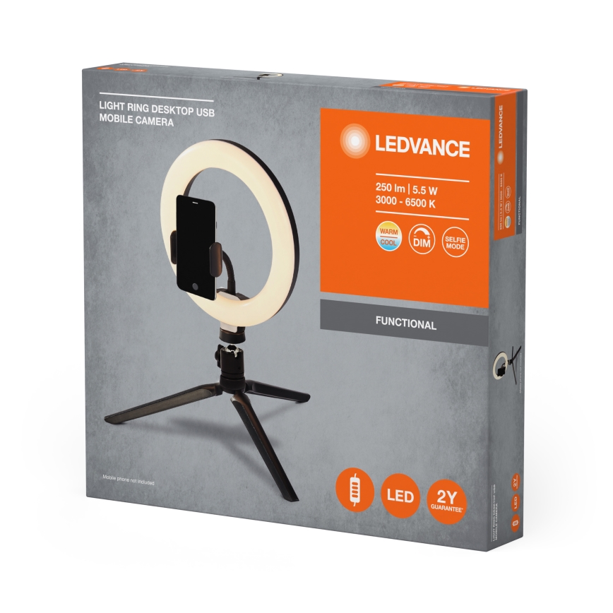 Ledvance - Dimbare LED tafellamp met een standaard en houder voor vloggen LED/5,5W/USB 3000/4000/6500K