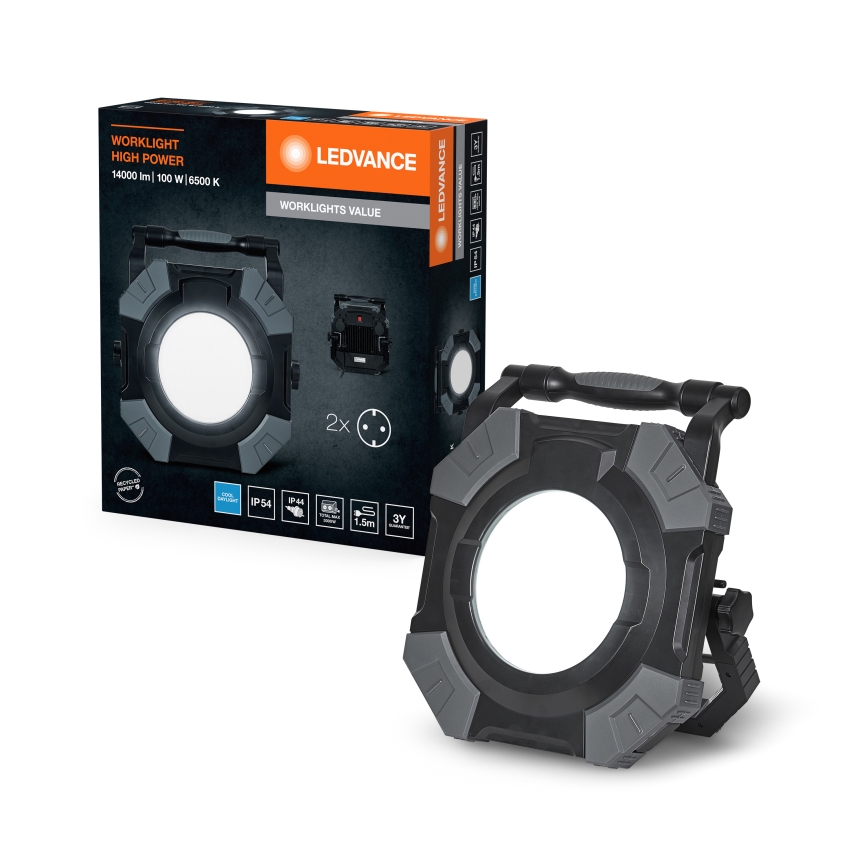Ledvance - LED Dimbare Werkverlichting met 2 Stopcontacten WORKLIGHT VALUE LED/100W/230V IP54
