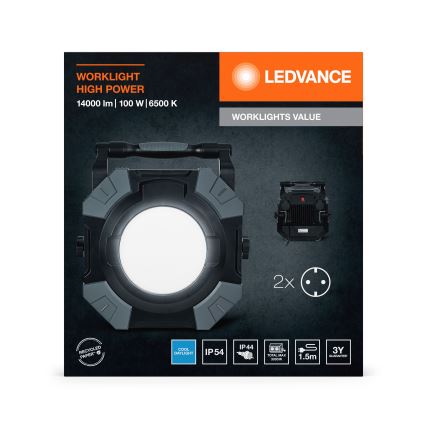 Ledvance - LED Dimbare Werkverlichting met 2 Stopcontacten WORKLIGHT VALUE LED/100W/230V IP54