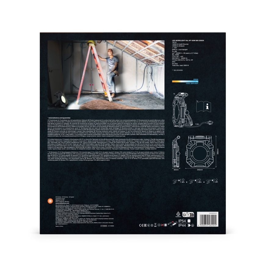 Ledvance - LED Dimbare Werkverlichting met 2 Stopcontacten WORKLIGHT VALUE LED/100W/230V IP54