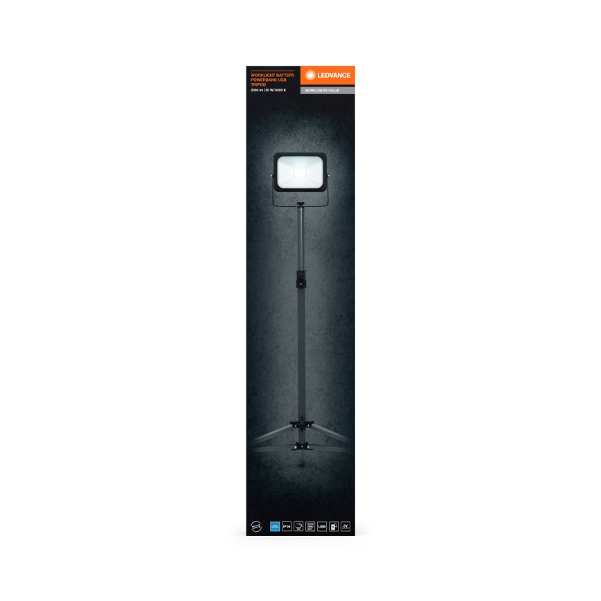 Ledvance - LED dimbare werklamp met statief WORKLIGHT TRIPOD LED/20W/3,7V 1500 mAh IP54
