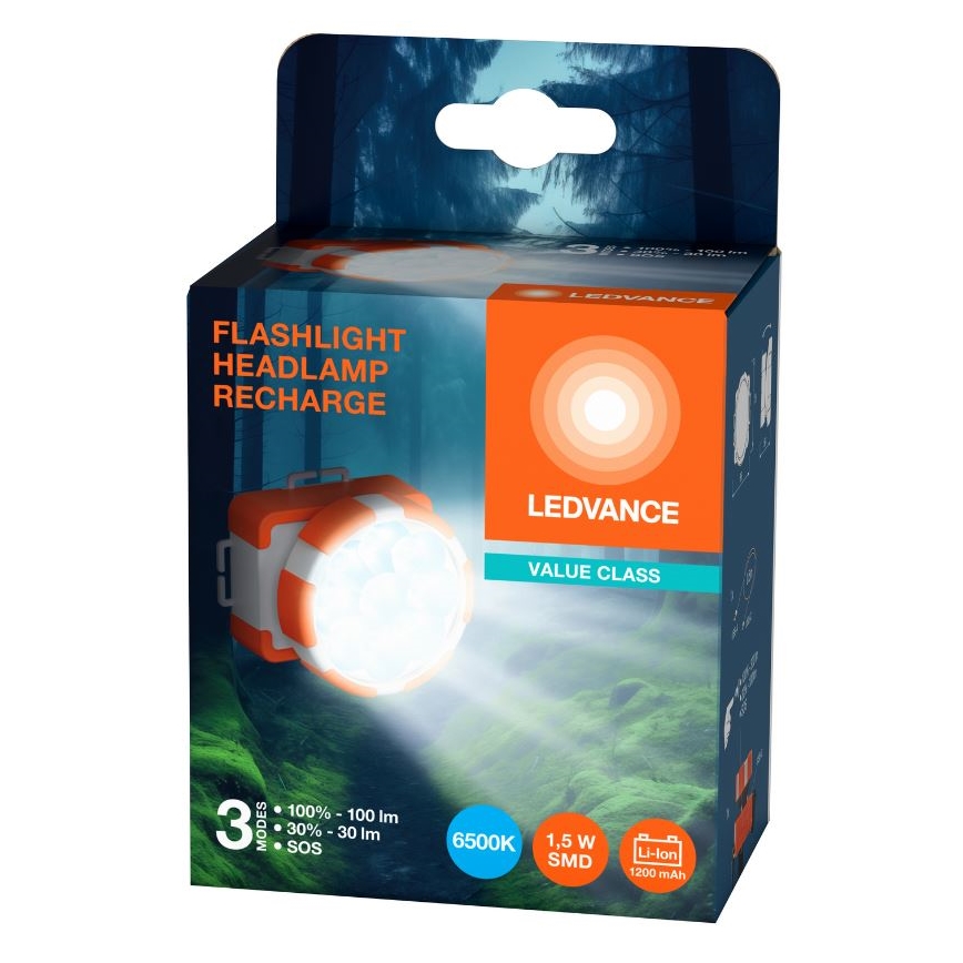 Ledvance - LED Oplaadbare Hoofdlamp FLASHLIGHT LED/1,5W/5V 1200 mAh