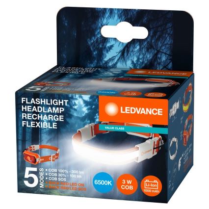 Ledvance - LED Oplaadbare Hoofdlamp FLASHLIGHT LED/3W/5V 1000 mAh