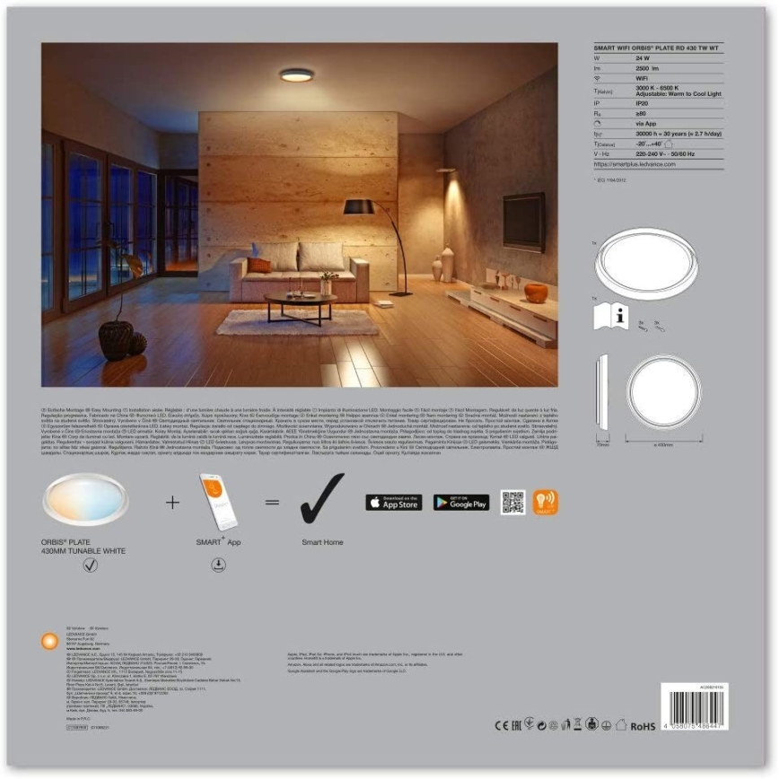 Ledvance - LED Plafondlamp dimbaar SMART+ PLATE LED/24W/230V Wi-Fi
