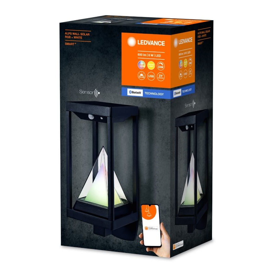Ledvance - LED RGBW Dimbaar zonne- wandlamp met bewegings- en schemersensor SMART+ ALPS LED/6W/3,7V 2200 mAh 3000K IP44