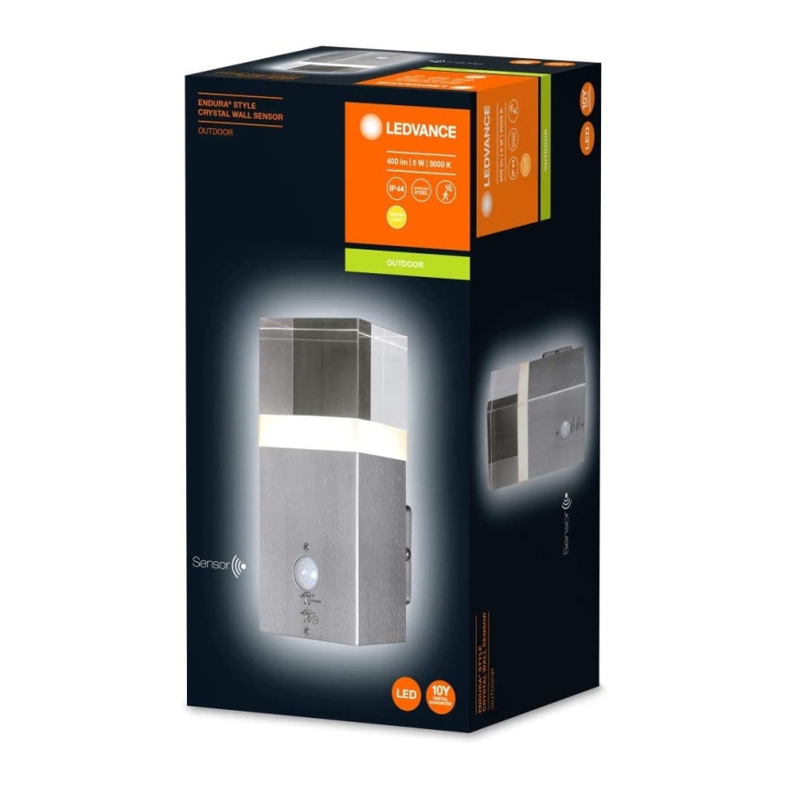 Ledvance - LED Wand Lamp voor Buiten met Sensor CRYSTAL 1xLED/5W/230V IP44