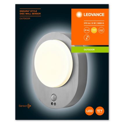 Ledvance - LED Wand Lamp voor Buiten met Sensor DISC LED/8W/230V IP44