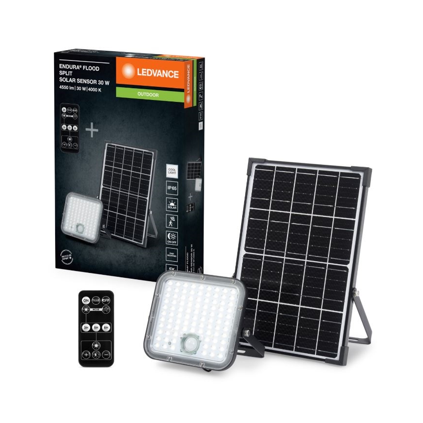 Ledvance - LED dimbare solar floodlight met sensor FLOOD SPLIT LED/30W/6,4V 5000 mAh IP65 + afstandsbediening