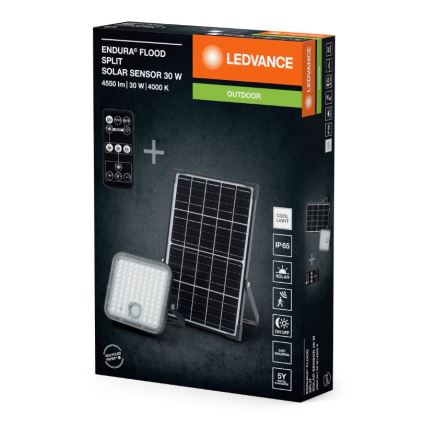 Ledvance - LED dimbare solar floodlight met sensor FLOOD SPLIT LED/30W/6,4V 5000 mAh IP65 + afstandsbediening