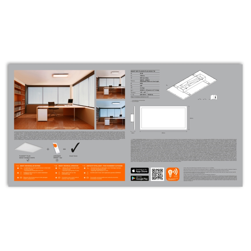 Ledvance - Plafonnier LED dimmable SMART+ PLANON LED/22W/230V 30x60 cm Wi-Fi