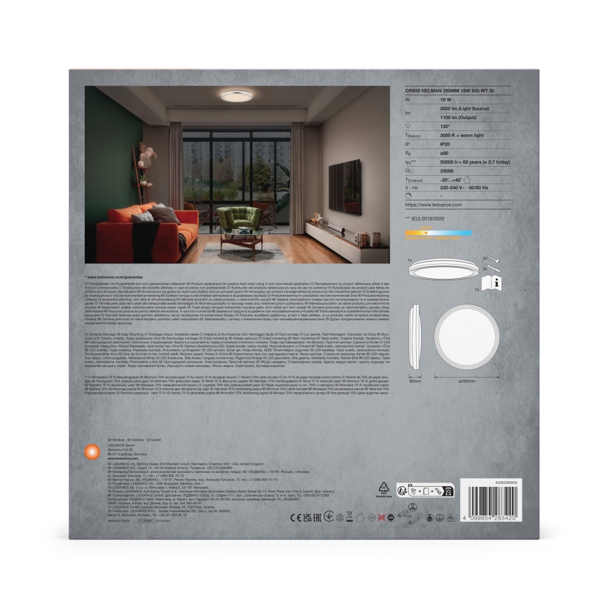 Ledvance - Plafonnier ORBIS HELMAN LED/16W/230V d. 29,5 cm argent