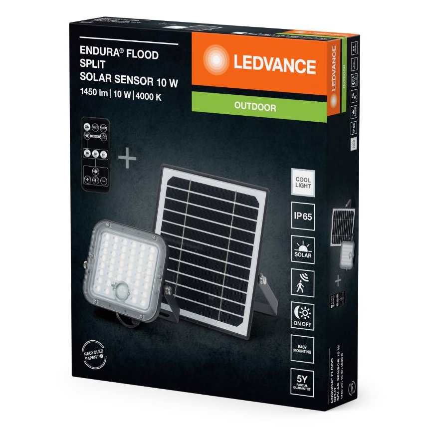 Ledvance - Projecteur solaire à intensité variable avec détecteur FLOOD SPLIT LED/10W/3,2V 5000 mAh IP65 + Télécommande