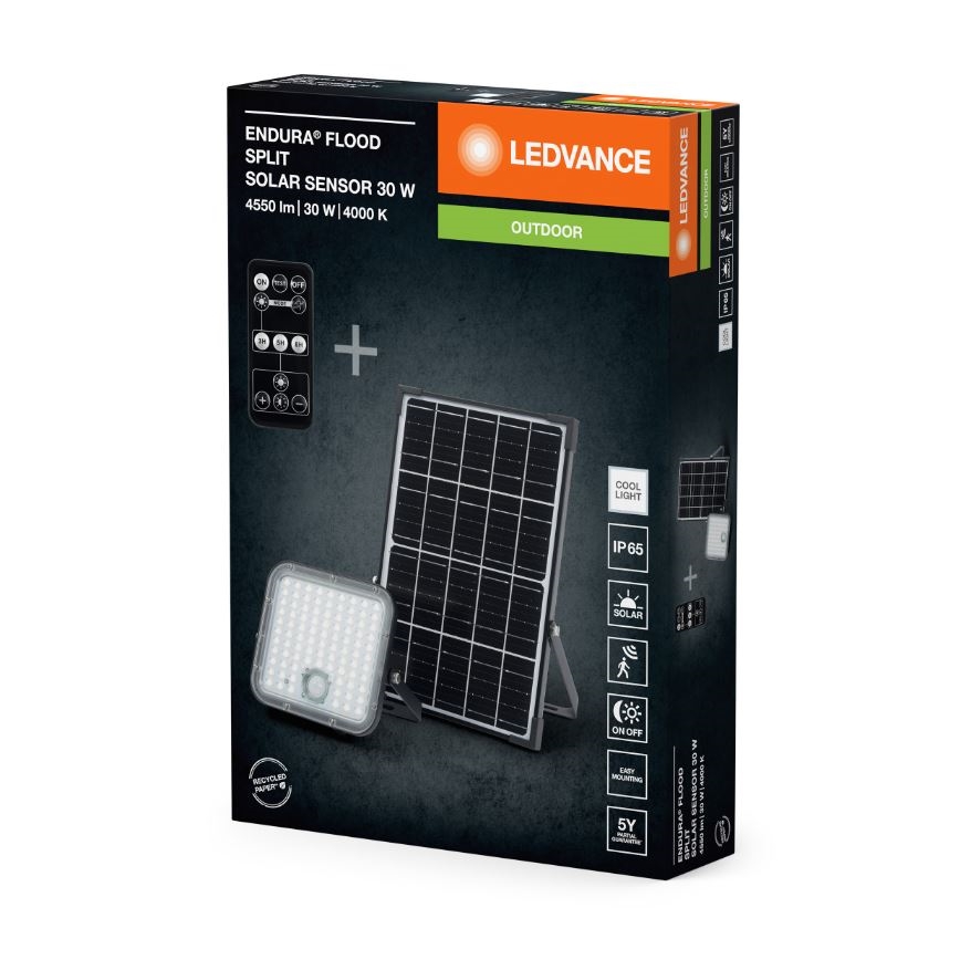 Ledvance - Projecteur solaire à intensité variable avec détecteur FLOOD SPLIT LED/30W/6,4V IP65 + télécommande