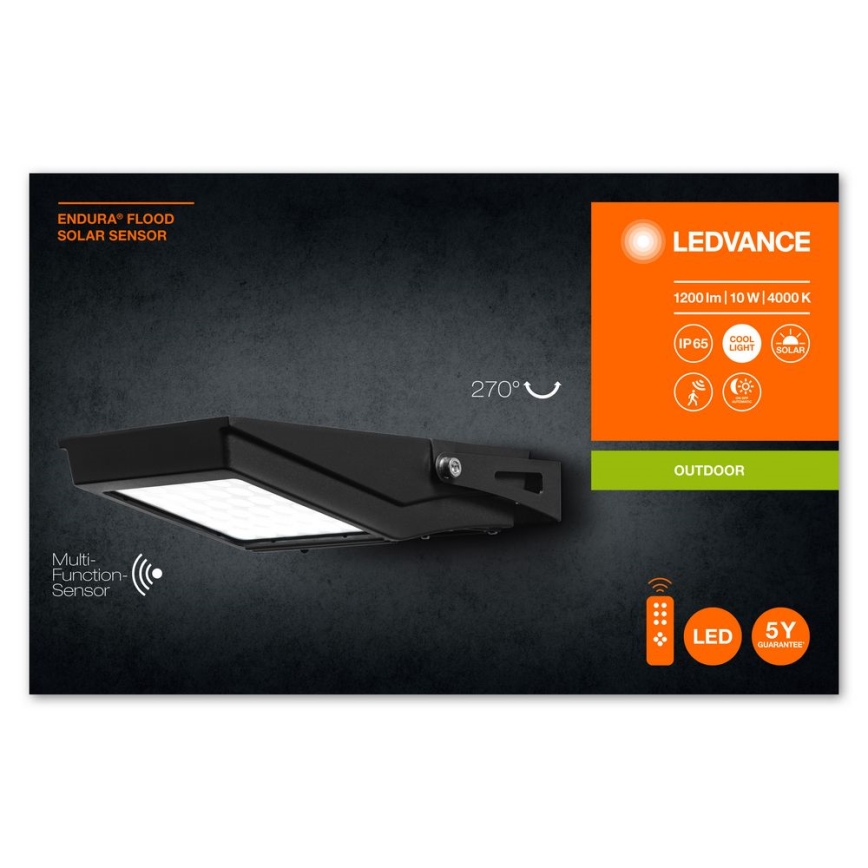 Ledvance -  Projecteur solaire extérieur avec détecteur FLOOD LED/10W/3,6V 2000 mAh IP65 + Télécommande