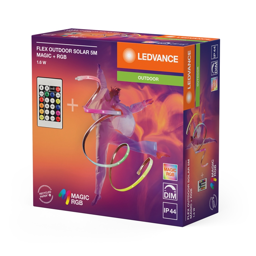 Ledvance - Ruban LED solaire RGB dimmable FLEX MAGIC 5m LED/1,6W/5V + télécommande