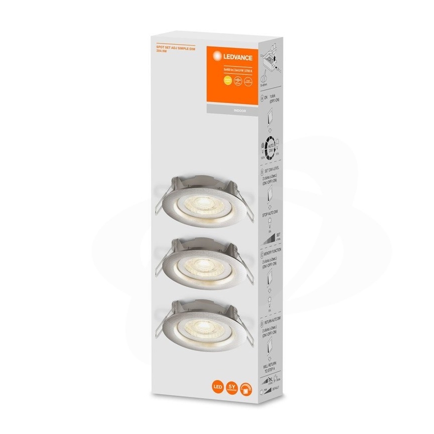 Ledvance - Set van 3 dimbare inbouwarmaturen SIMPLE LED/4,9W/230V