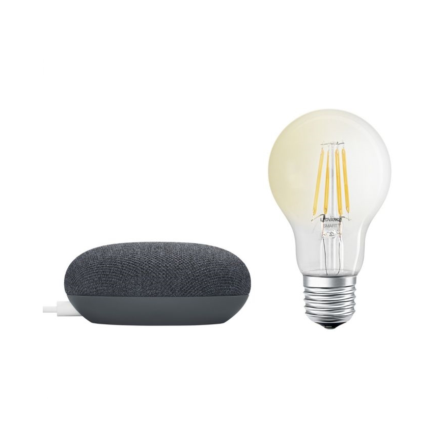 Ledvance - Slimme luidspreker Google Nest Mini + Dimbare LED Lamp SMART+ A60 E27/6,5W/230V 2700K