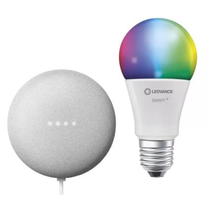 Ledvance - Slimme Luidspreker Google Nest Mini + LED RGBW Dimbare Lamp SMART+E27/10W/230V