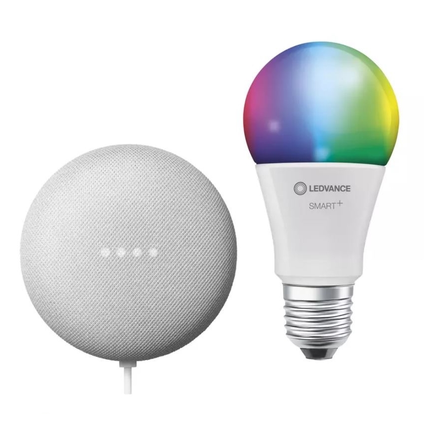 Ledvance - Slimme Luidspreker Google Nest Mini + LED RGBW Dimbare Lamp SMART+E27/10W/230V