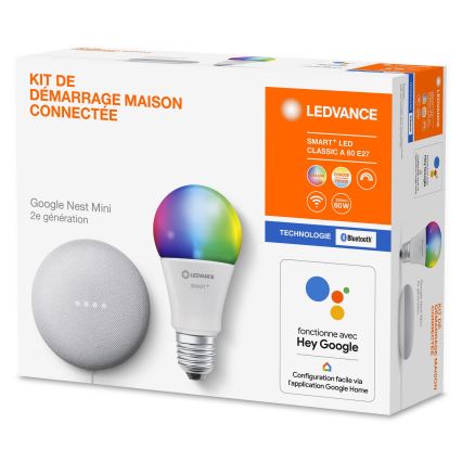 Ledvance - Slimme Luidspreker Google Nest Mini + LED RGBW Dimbare Lamp SMART+E27/10W/230V