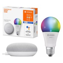 Ledvance - Slimme Luidspreker Google Nest Mini + LED RGBW Dimbare Lamp SMART+ A60 E27/60W/230V