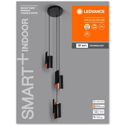 Ledvance - Suspension filaire LED à intensité variable SMART+ DECOR 3xLED/8W/230V noir Wi-Fi