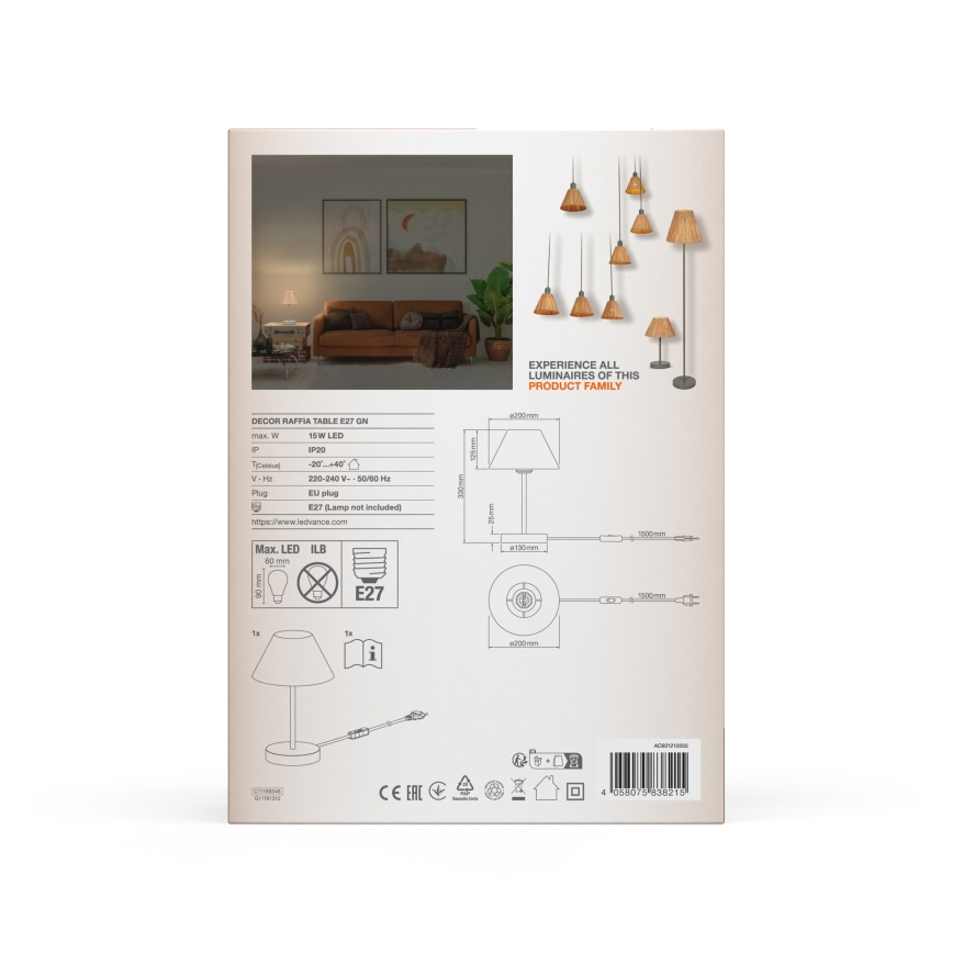 Ledvance - Tafellamp DECOR RAFFIA 1xE27/15W/230V raffia bast