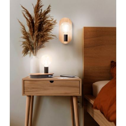 Ledvance - Touch-tafellamp met USB-aansluiting DECOR WOOD 1xE27/8W/230V rubberboom