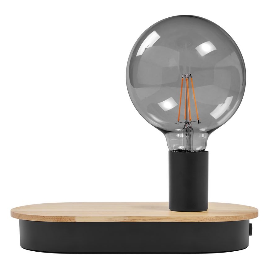 Ledvance - Touch-tafellamp met USB-aansluiting DECOR WOOD 1xE27/8W/230V rubberboom