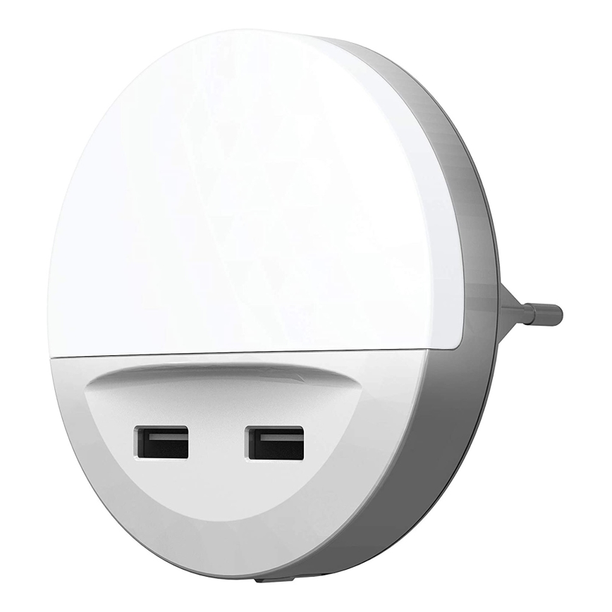 Ledvance - Veilleuse LED à brancher sur prise avec capteur LUNETTA 2xUSB LED/13W/230V